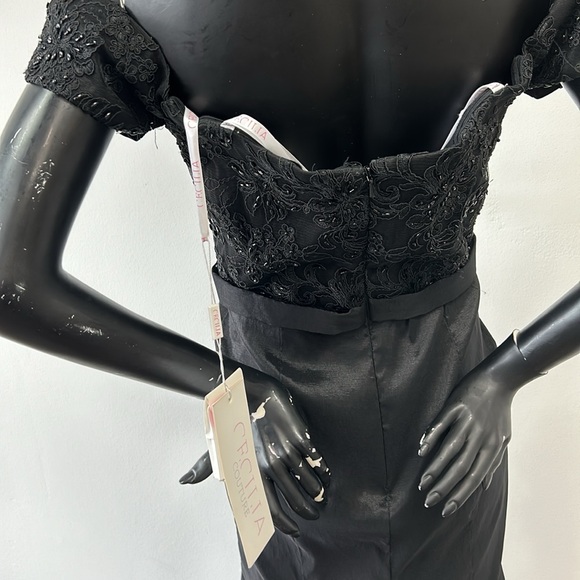 Cecilia Couture 1460 black size 14 off the shoulder long dress NWT mermaid - Picture 8 of 9